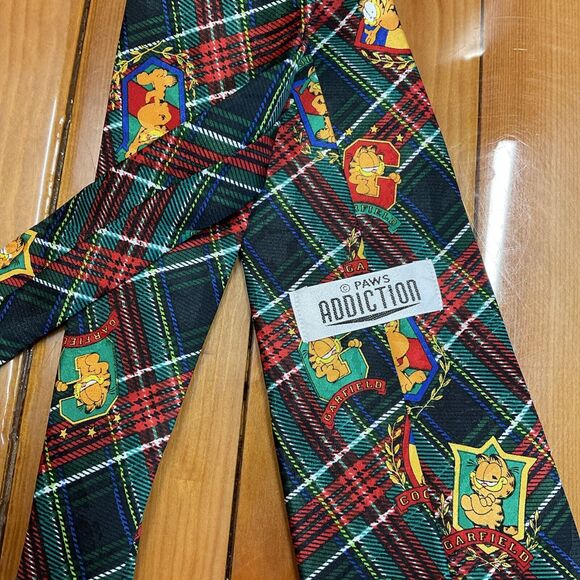 Vintage Cartoon Garfield Cat Tartan Plaid Necktie Multicolor Paws Addiction - Picture 5 of 7